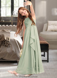 Melina A-Line Scoop Neck Floor-Length Chiffon Junior Bridesmaid Dress With Cascading Ruffles STKP0013318