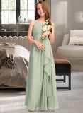 Melina A-Line Scoop Neck Floor-Length Chiffon Junior Bridesmaid Dress With Cascading Ruffles STKP0013318