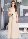 Tanya A-Line V-neck Floor-Length Satin Junior Bridesmaid Dress With Pockets STKP0013319