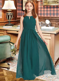 Magdalena A-Line Scoop Neck Floor-Length Chiffon Junior Bridesmaid Dress With Ruffle STKP0013320