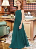 Magdalena A-Line Scoop Neck Floor-Length Chiffon Junior Bridesmaid Dress With Ruffle STKP0013320