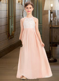 Kathleen A-Line Scoop Neck Floor-Length Chiffon Lace Junior Bridesmaid Dress STKP0013321