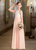 Kathleen A-Line Scoop Neck Floor-Length Chiffon Lace Junior Bridesmaid Dress STKP0013321