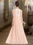 Kathleen A-Line Scoop Neck Floor-Length Chiffon Lace Junior Bridesmaid Dress STKP0013321