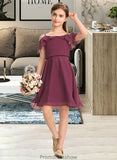 Heaven A-Line Off-the-Shoulder Knee-Length Chiffon Junior Bridesmaid Dress With Bow(s) Cascading Ruffles STKP0013322