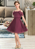 Heaven A-Line Off-the-Shoulder Knee-Length Chiffon Junior Bridesmaid Dress With Bow(s) Cascading Ruffles STKP0013322