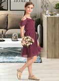 Heaven A-Line Off-the-Shoulder Knee-Length Chiffon Junior Bridesmaid Dress With Bow(s) Cascading Ruffles STKP0013322