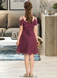 Heaven A-Line Off-the-Shoulder Knee-Length Chiffon Junior Bridesmaid Dress With Bow(s) Cascading Ruffles STKP0013322