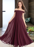 Valery A-Line Off-the-Shoulder Floor-Length Chiffon Junior Bridesmaid Dress STKP0013323