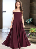 Valery A-Line Off-the-Shoulder Floor-Length Chiffon Junior Bridesmaid Dress STKP0013323