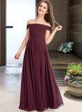 Valery A-Line Off-the-Shoulder Floor-Length Chiffon Junior Bridesmaid Dress STKP0013323