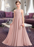 Catalina A-Line Scoop Neck Floor-Length Chiffon Lace Junior Bridesmaid Dress STKP0013324