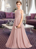 Catalina A-Line Scoop Neck Floor-Length Chiffon Lace Junior Bridesmaid Dress STKP0013324