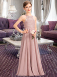 Catalina A-Line Scoop Neck Floor-Length Chiffon Lace Junior Bridesmaid Dress STKP0013324