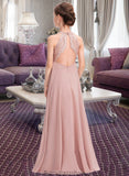 Catalina A-Line Scoop Neck Floor-Length Chiffon Lace Junior Bridesmaid Dress STKP0013324