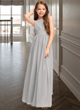 Gillian A-Line Scoop Neck Floor-Length Chiffon Junior Bridesmaid Dress With Ruffle STKP0013325