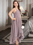 Theresa A-Line Scoop Neck Asymmetrical Chiffon Junior Bridesmaid Dress With Ruffle Bow(s) STKP0013326