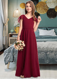 Morgan A-Line V-neck Floor-Length Chiffon Junior Bridesmaid Dress With Cascading Ruffles STKP0013327