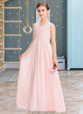 Olivia A-Line V-neck Floor-Length Chiffon Junior Bridesmaid Dress With Ruffle STKP0013328