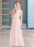 Olivia A-Line V-neck Floor-Length Chiffon Junior Bridesmaid Dress With Ruffle STKP0013328