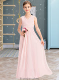 Olivia A-Line V-neck Floor-Length Chiffon Junior Bridesmaid Dress With Ruffle STKP0013328