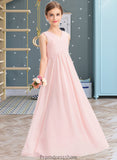 Olivia A-Line V-neck Floor-Length Chiffon Junior Bridesmaid Dress With Ruffle STKP0013328