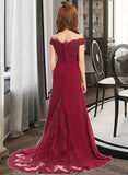 Gemma Trumpet/Mermaid Off-the-Shoulder Court Train Chiffon Lace Junior Bridesmaid Dress STKP0013330