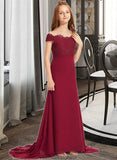 Gemma Trumpet/Mermaid Off-the-Shoulder Court Train Chiffon Lace Junior Bridesmaid Dress STKP0013330