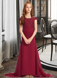 Gemma Trumpet/Mermaid Off-the-Shoulder Court Train Chiffon Lace Junior Bridesmaid Dress STKP0013330