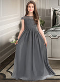 Polly A-Line Scoop Neck Floor-Length Chiffon Lace Junior Bridesmaid Dress With Ruffle STKP0013331