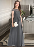 Polly A-Line Scoop Neck Floor-Length Chiffon Lace Junior Bridesmaid Dress With Ruffle STKP0013331