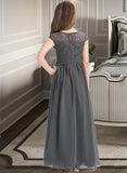 Polly A-Line Scoop Neck Floor-Length Chiffon Lace Junior Bridesmaid Dress With Ruffle STKP0013331