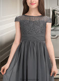 Polly A-Line Scoop Neck Floor-Length Chiffon Lace Junior Bridesmaid Dress With Ruffle STKP0013331