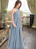 Faith A-Line One-Shoulder Floor-Length Chiffon Junior Bridesmaid Dress With Ruffle Flower(s) STKP0013332