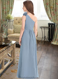 Faith A-Line One-Shoulder Floor-Length Chiffon Junior Bridesmaid Dress With Ruffle Flower(s) STKP0013332