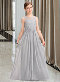 Genevieve A-Line Scoop Neck Floor-Length Chiffon Lace Junior Bridesmaid Dress STKP0013333