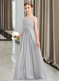 Genevieve A-Line Scoop Neck Floor-Length Chiffon Lace Junior Bridesmaid Dress STKP0013333