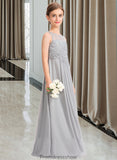 Genevieve A-Line Scoop Neck Floor-Length Chiffon Lace Junior Bridesmaid Dress STKP0013333