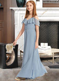 Lillian A-Line Off-the-Shoulder Floor-Length Chiffon Junior Bridesmaid Dress With Ruffles STKP0013334