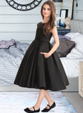 Alena A-Line Scoop Neck Knee-Length Satin Lace Junior Bridesmaid Dress With Pockets STKP0013335