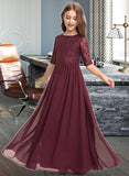 Tania A-Line Scoop Neck Floor-Length Chiffon Lace Junior Bridesmaid Dress STKP0013336