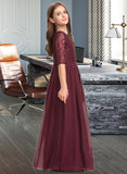 Tania A-Line Scoop Neck Floor-Length Chiffon Lace Junior Bridesmaid Dress STKP0013336