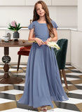 Eva A-Line Scoop Neck Floor-Length Chiffon Junior Bridesmaid Dress With Bow(s) STKP0013337