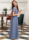 Eva A-Line Scoop Neck Floor-Length Chiffon Junior Bridesmaid Dress With Bow(s) STKP0013337