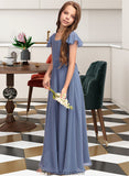 Eva A-Line Scoop Neck Floor-Length Chiffon Junior Bridesmaid Dress With Bow(s) STKP0013337