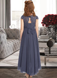 Susanna A-Line Scoop Neck Asymmetrical Chiffon Lace Junior Bridesmaid Dress STKP0013341