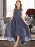 Susanna A-Line Scoop Neck Asymmetrical Chiffon Lace Junior Bridesmaid Dress STKP0013341