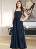 Maryjane A-Line Square Neckline Floor-Length Chiffon Junior Bridesmaid Dress With Bow(s) STKP0013345