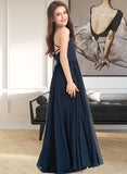 Maryjane A-Line Square Neckline Floor-Length Chiffon Junior Bridesmaid Dress With Bow(s) STKP0013345