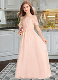 Fernanda A-Line V-neck Floor-Length Chiffon Junior Bridesmaid Dress With Ruffle Bow(s) STKP0013349